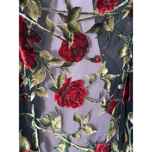 Sheer Velvet Burnout Floral Fringe Kimono Duster Black Whimsigoth Festival - Picture 2 of 6